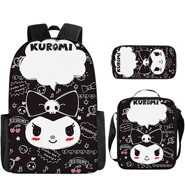Tecknad Kuromi tredelat set Cinnamon dog KT katt tecknad grund- och gymnasieelever skolväska barnryggsäck 26 Three piece set