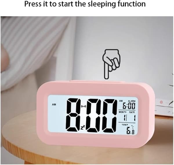 Digital väckarklocka med temperaturvisning, smart ljusstyrkesensor, rosa för hem och sovrum