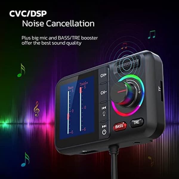 Bluetooth Bil FM-senderadapter V5.0 - Trådløs lydadapter med stort display - Håndfri opkald USB-oplader til bilradio