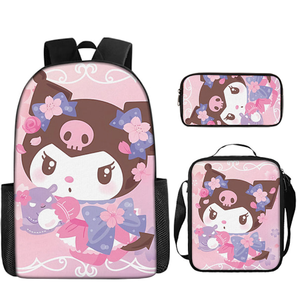 Tecknad Kuromi tredelat set Cinnamon dog KT katt tecknad grund- och gymnasieelever skolväska barnryggsäck twenty one Backpack
