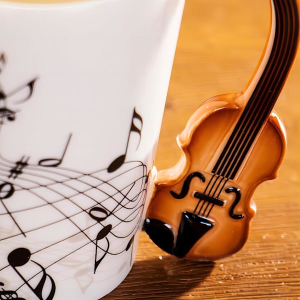 8.5oz Kreativ Musikk Krus Fiolin Stil Keramisk Kopp Kaffe Te Melk Kaffekrus Med Håndtak Kaffekopper Nye Gaver Violin