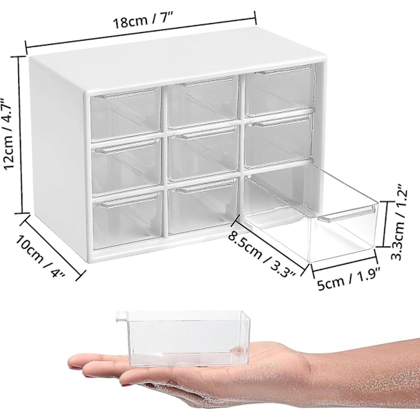 2-pak Håndverkboks Oppbevaring med 9 Skuffer - Skrivebord Oppbevaringsorganisator Minibokser for Håndverk Smykker Kosmetikk Kunst Sytilbehør med 9 Skuffer with 9 Drawers White