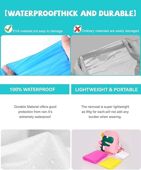 4-pack Regnponcho för barn - Vattentät regnrock för pojkar och flickor, utomhusaktiviteter, camping, resor, skolevenemang, temapark, promenader