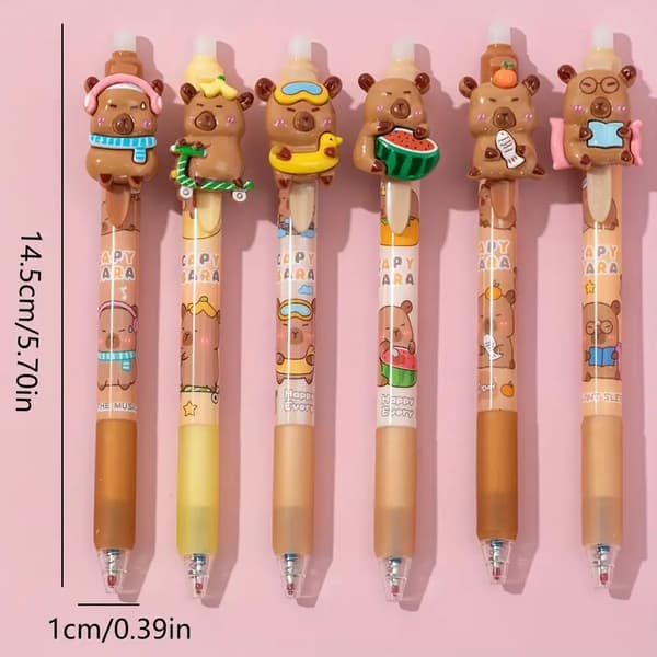 Sød Capybara-design, udtrækkelig gelpen (3/6 stk.), 0,5 mm fin spids 6Pcs