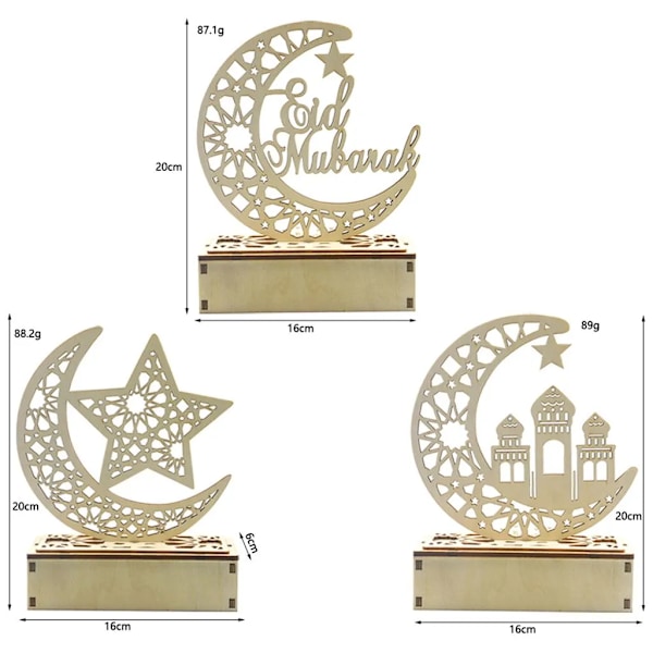 stk Ramadan Lanterne LED Tre Måne Stjerne Lys Dekorasjon Ramadan Eid Hjem Dekor Ramadan Dekorasjon