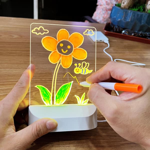 LED Memotavle med 7 Penner USB Nattlys Gave Style A With 1 Pen