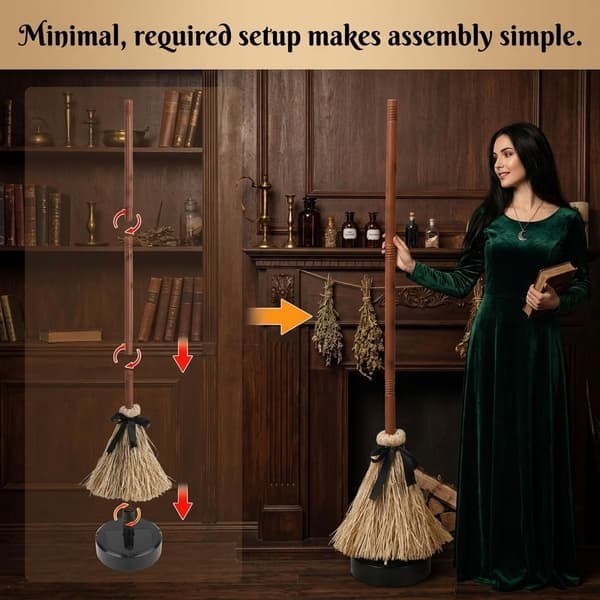 37.4\" Moving Witch Broom, Sound Activated Witch Broom, Witch Broom Halloween Decoration, Animated Magic Broom with Touch Activated Movement
