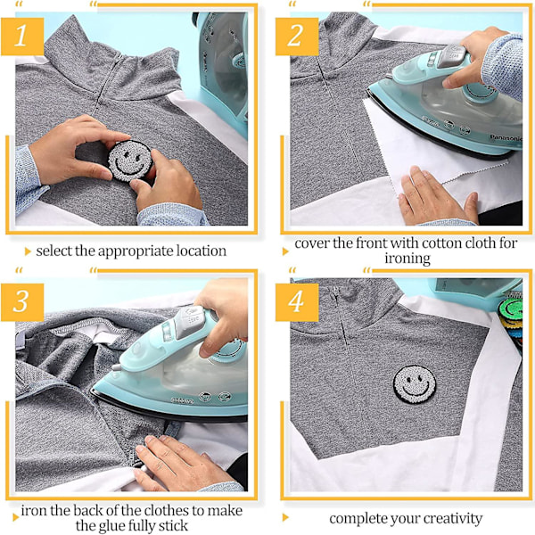 12 st Smiley Face-lappar Stryk på-lappar Glada Ansikten Chenille-lappar för Kläder Klänningar Jackor Smiley-lappar för Hattar Söta Broderade{HH}
