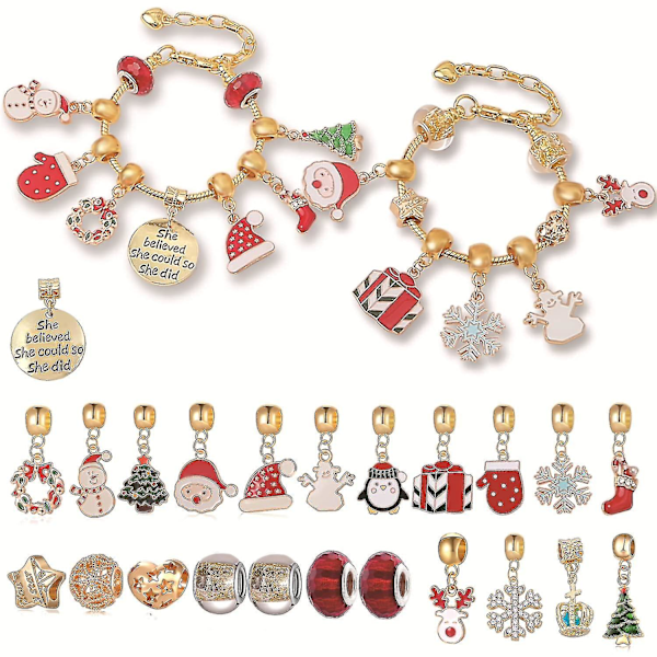 Adventskalender Blind Box 24 Dages Adventskalender til Smykkefremstilling 22 Forskellige Charm Perler 2 Armbånd til Børn Voksne