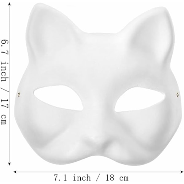 3 stk. Hvite Kattemasker Blank DIY Halloween Masker Dyre Halvmasker Maskerade Cosplay Party