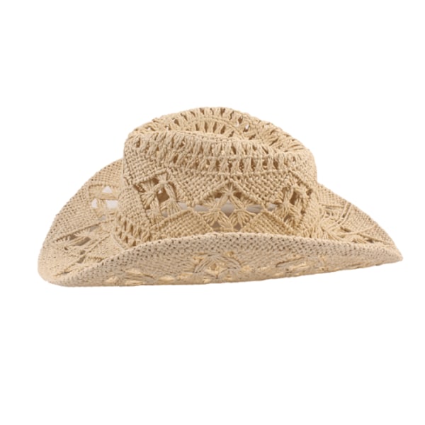 Cowboyhat i strå med bred skygge og hulmønster {hh} Beige