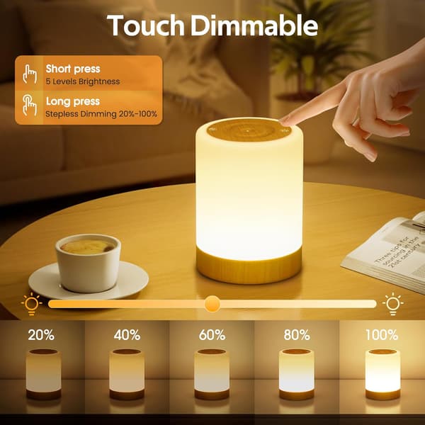 Touch-sensitive bedside lamp with adjustable brightness, 4 modes and 3000k LED night light for children, USB rechargeable nursing lamp