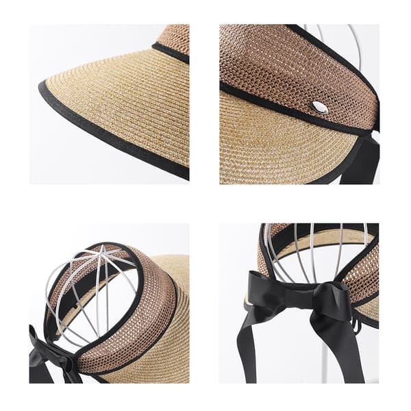 Foldable Sun Visor Women Wide Brim Bow Sun Hat Breathable Summer Beach Hat