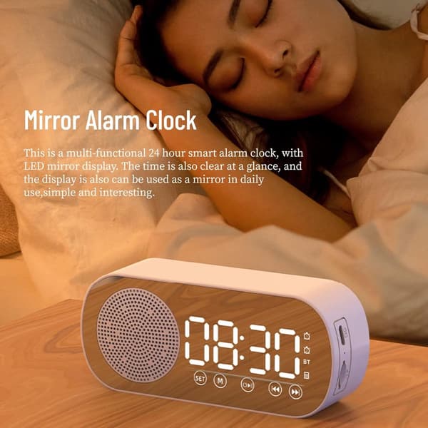 Bluetooth-högtalare väckarklocka - Digital klocka med LED-display - Dubbel larmradio för djupsömnare