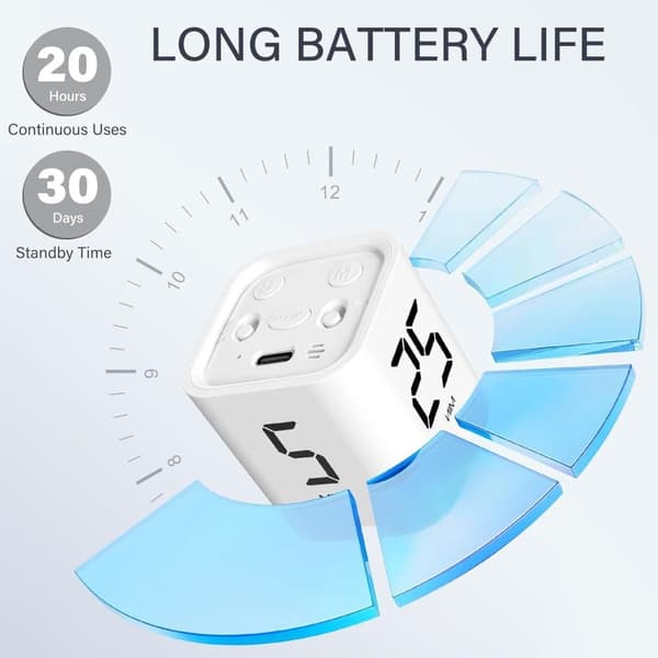 Pomodoro Timer 25/5/10 Min Bordstimer Vibration Lydstyrke Justerbar Produktivitetsur White