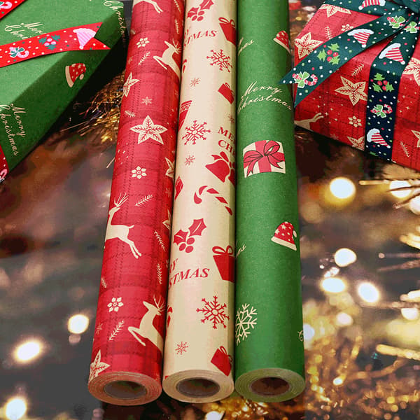 3 Rullar Julklappspapper 50×500cm Stora Presentpapper Ark för Födelsedag, Helg & Blommor