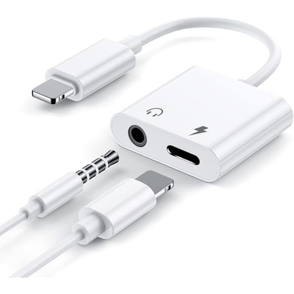 iPhone-hovedtelefonadapter 2-i-1 Lightning+3,5 mm jackstik til hovedtelefoner