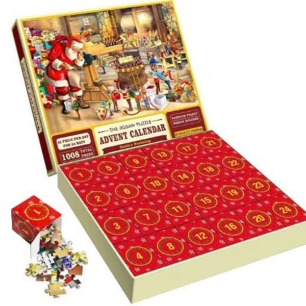 Pussel Adventskalender 2024, 1008 Pusselbitar 24 Dagar Leksaksaffär Pussel LEKSAKSBUTIK Julnedräkning Adventskalender D