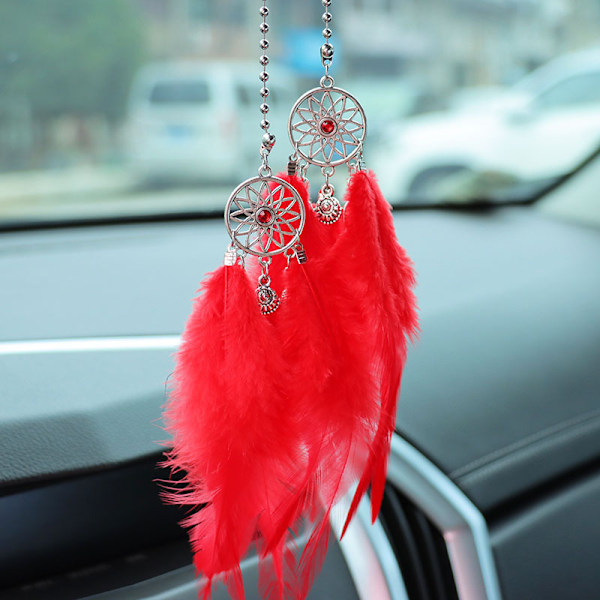 Luova auton riipus sulka unisieppari taustapeili auton koriste riippuva auton sisätilan riipus Big Red Feather Dream Catcher