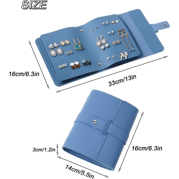 Øreringeholder Organizer med Foldbart Bogdesign Øreringe Bog Organizer, Bærbar Læder Rejse Øreringe Taske{hh} blue