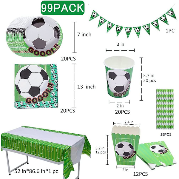 Fotbollskalas Tillbehör Set, Pojkars Födelsedagskalas Servis Inklusive Banner Papptallrikar Muggar Servetter Duk För Barn Vuxna Sporttema{hh}