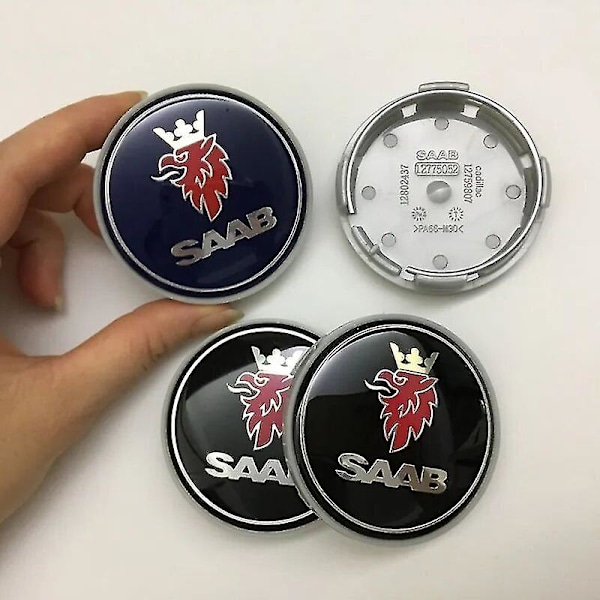 4st 63mm Blå Kolfiber Svart Bil Hjulcentrumkapslar Fälgar Navkapslar För SAAB 9 3 9 5 9-3 9-5 SAAB Emblem Märke Tillbehör Yalo black 4pcs