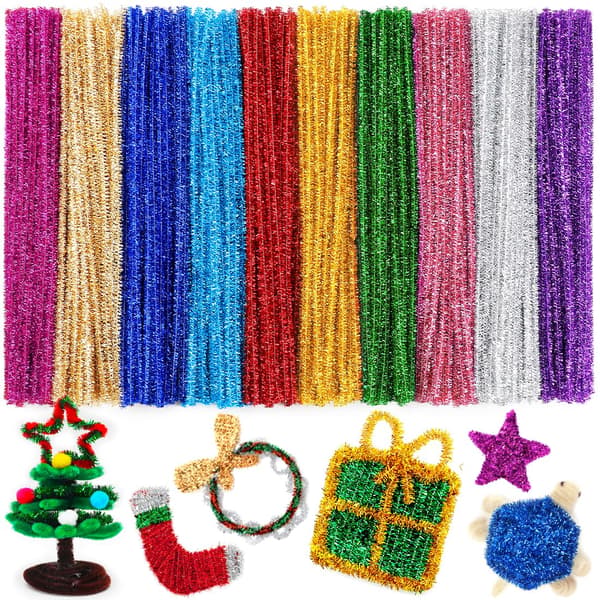 600 PCS Glitter Pipe Cleaners, 10 Colors Chenille Stems for DIY Crafts, Decorations and Creative Projects 600PCS