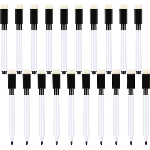 20 st Vittavittpennor - Svarta Trätavla Vittavla Markeringspennor med Suddgummi Spetsig Vittavla Penna för Barn (Svart)