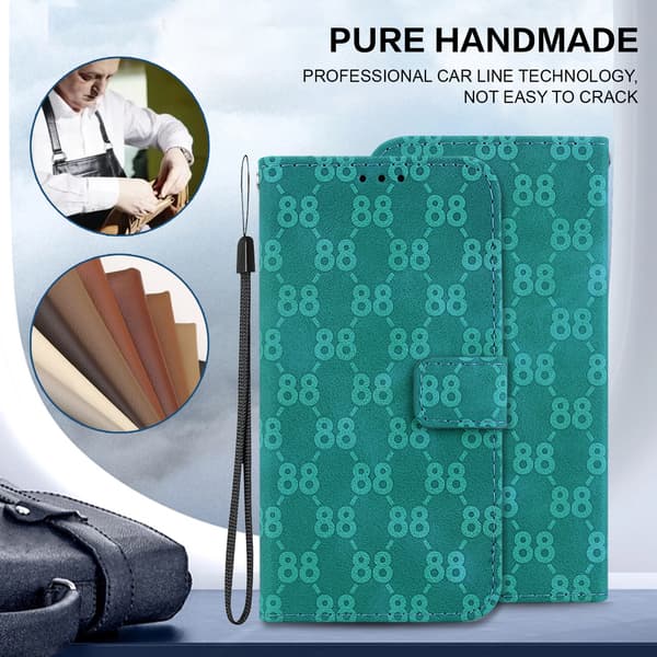 Double 8-format relief bracket card holder wallet case suitable for iPhone 7/iPhone 8/SE (2020), made of PU leather material Green