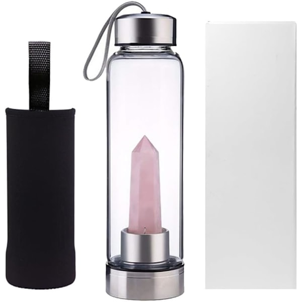 Vattenflaska i kristallglas, vattenflaska med ädelstenscenter Kristall Elixir Flaska{HH} 1