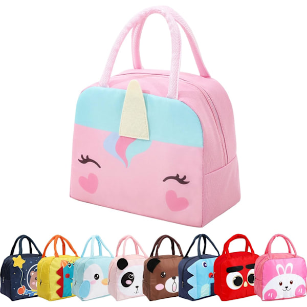 Matboks for barn, gutter og jenter, gjenbrukbar tegneserieisolert matboks, liten sammenleggbar vanntett matboks for reise, piknik, skole Dark Pink Pony