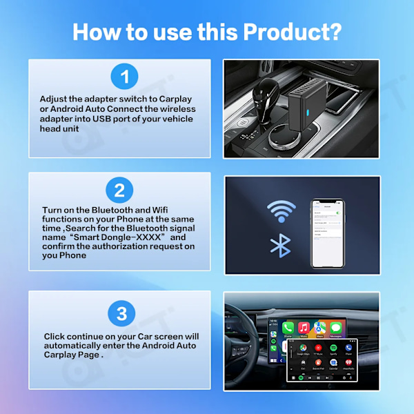 Tripodpie 2-i-1 Trådløs Carplay Adapter Android Auto Smart USB Dongle Plug and Play for Haval Kia Volvo Audi MG VW Hyundai Jeep