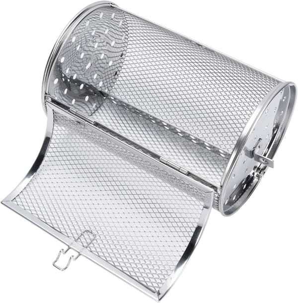 Roterende grillkurv i rustfrit stål, rotisserietromle 12x18 cm til kaffebønner, nødder, ovn