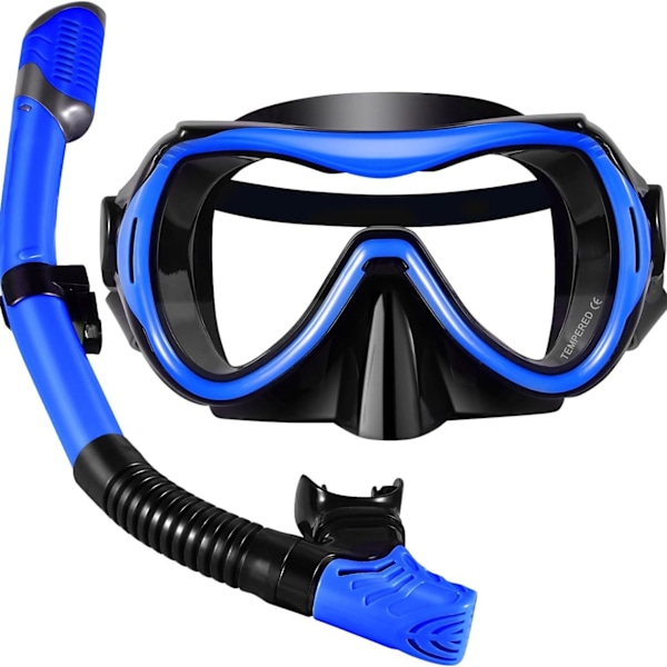 Tiivis ja huurtumaton karkaistu lasilinssi Panoraamanäkymä Uimalasit Kuiva yläosa Snorkkelisetti Snorklaukseen Sukellukseen Uintiin Matkustamiseen{hh} blue