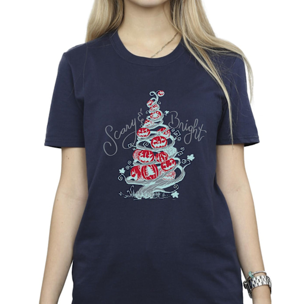 Disney Dame/Damer The Nightmare Before Christmas Scary & Bright Bomuld Boyfriend T-shirt XL Blå Blå Navy Blue XL