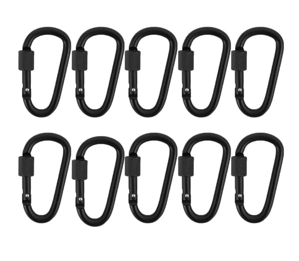 Aluminium karabinhager 10 stk. 7,5x4 cm Sort nøgleringeklips udendørs udstyr tilbehør