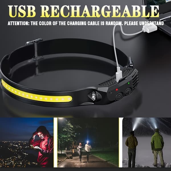 2 stk. Ultrasterke LED-hodelykter med bevegelsessensor, USB-oppladbare Exterior Headlamp 2pcs
