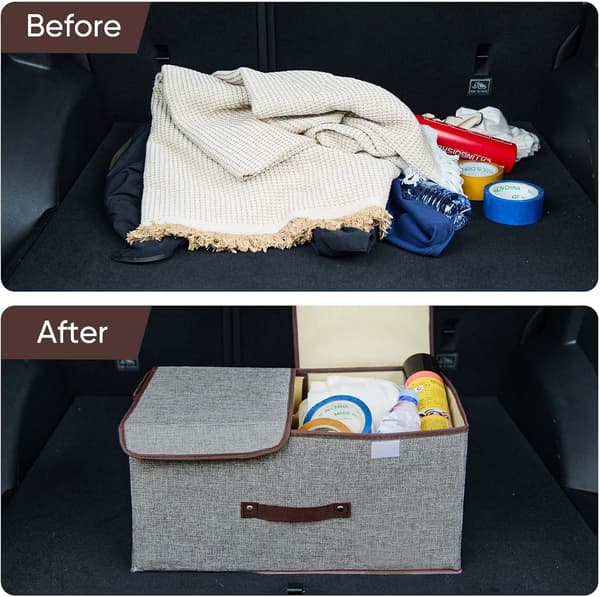 Vikbar Förvaringslåda 15L Bomull Två Förvaringsfack Grå 35x25x15cm