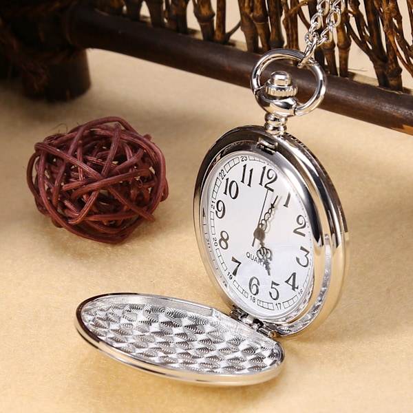 Klassisk quartz analog glat lommeur halskæde vedhæng med kæde sølv
