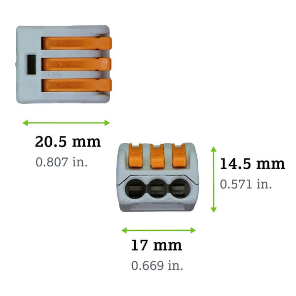 222-413 Terminalblok til 3 ledere med håndtag 4 mm maks. pakke med 50 grå