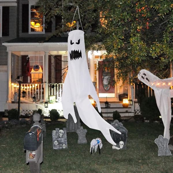 Halloween skrekkdekorasjon, 1,2 m Halloween spøkelsesdekorasjon med LED-lys