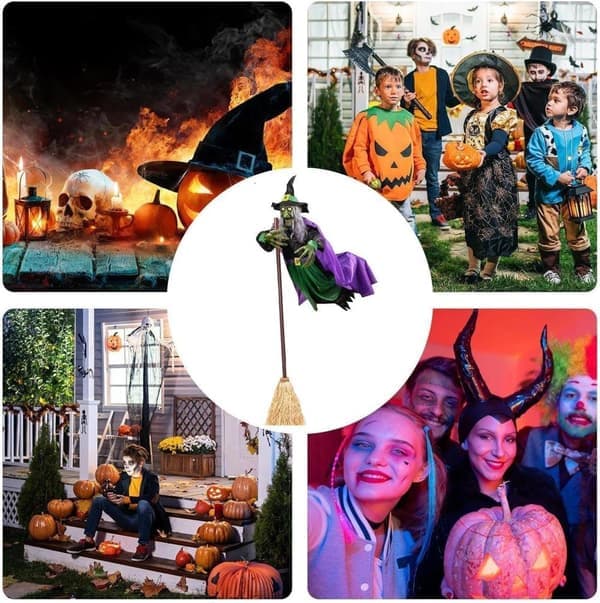 Halloween-dekorasjon Flygende Heks – 180 cm med Lyd- og Bevegelsessensor for Hage og Innendørs