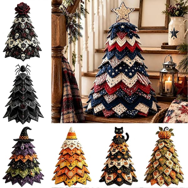 DIY Halloween Quilted Fabric Tree Kit 3D Padded Sewing Craft Kit Handmade Halloween Table Decoration Gift for Craft Lovers A