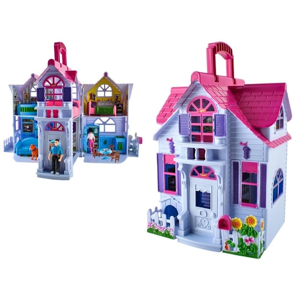 Dockhus / Dockskåp - Leksakshus för Barn - Med Möbler & Familj Multicolor multifärg