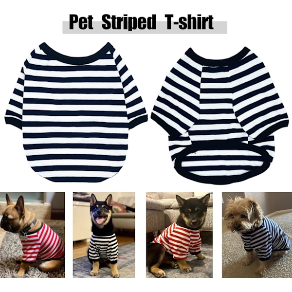 2-pak Hundetrøje Kæledyrstøj Bomuld Stribet Tøj, Hund Åndbar Blød Trøje til Små Mellemstore Store Hunde Sort*1 & Rød*1{HH} Black*1 & Red*1 Small