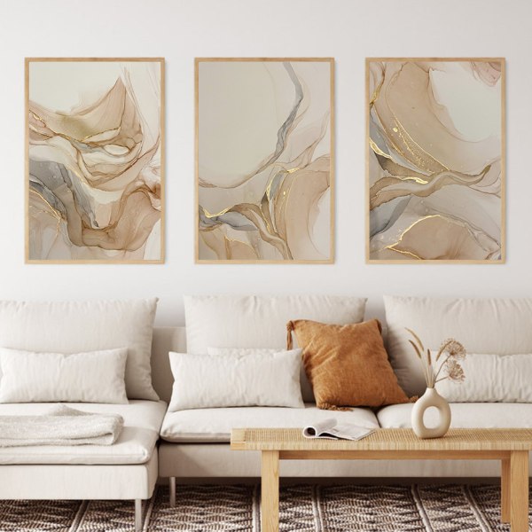 Beige marmor affisch Canvas målning Modernt Mode Abstrakt Guld Lyx Heminredning Print