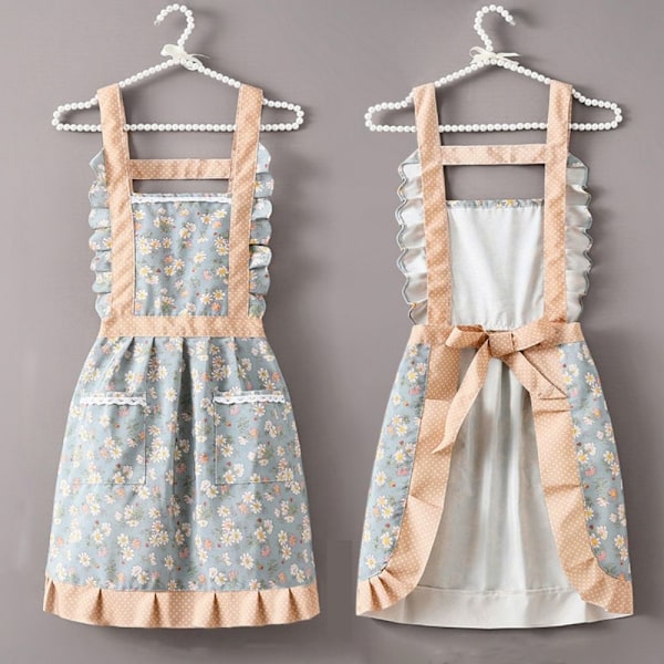 Förkläden Prinsessförkläde BLÅ ENFÄRGAD FICKA ENFÄRGAD blå blue ordinary pocket-ordinary pocket