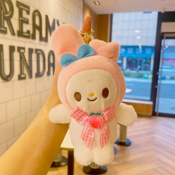 Tecknad Kuromi docka skolväska hänge docka plyschleksak par nyckelring väska hänge Plush Heart Sanliou-My Melody 11cm (with keychain)