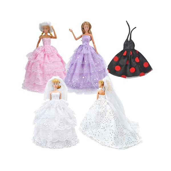 5 stk. Barbie Tøj Tilbehør Dukke Brudekjole Prinsessekjole{hh}