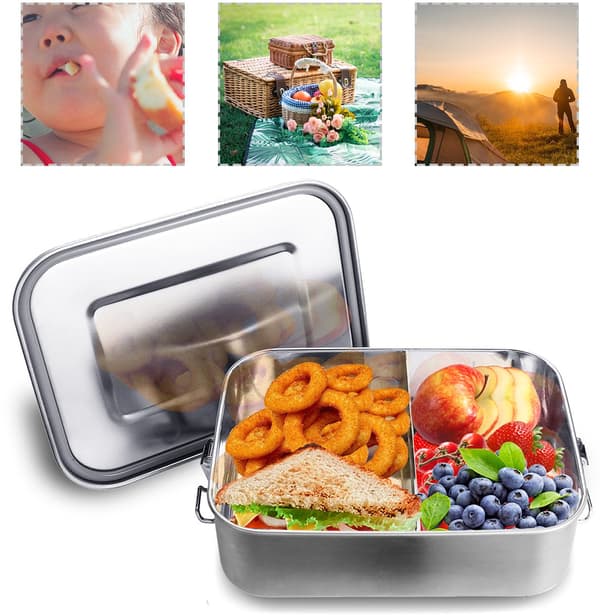 Madkasse i rustfrit stål 1200 ml med skillevæg, Bento-beholder til arbejde, skole, rejser silver